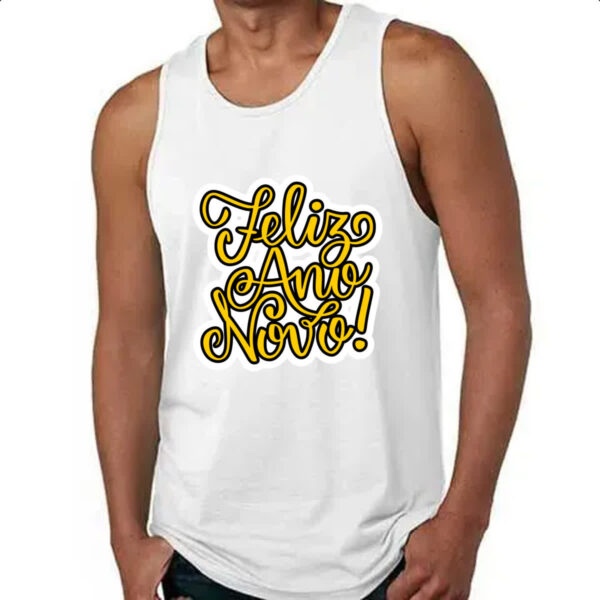 Camiseta Regata Feliz ano novo escrita dourada - Imagem 4