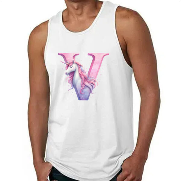 Camiseta Regata Unicornio Alfabeto Letra V - Imagem 4