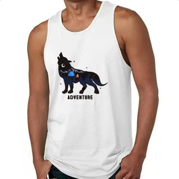 Camiseta Regata Aventura camping silhueta lobo - Imagem 4