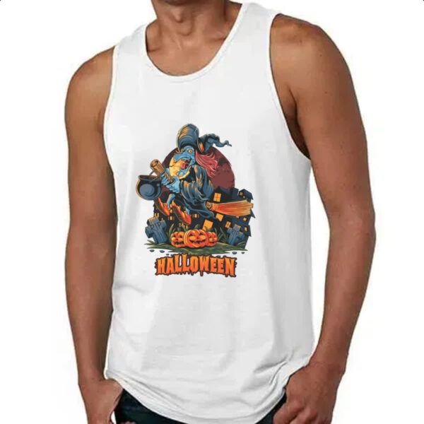 Camiseta Regata Halloween Bruxa voando vassoura - Imagem 4