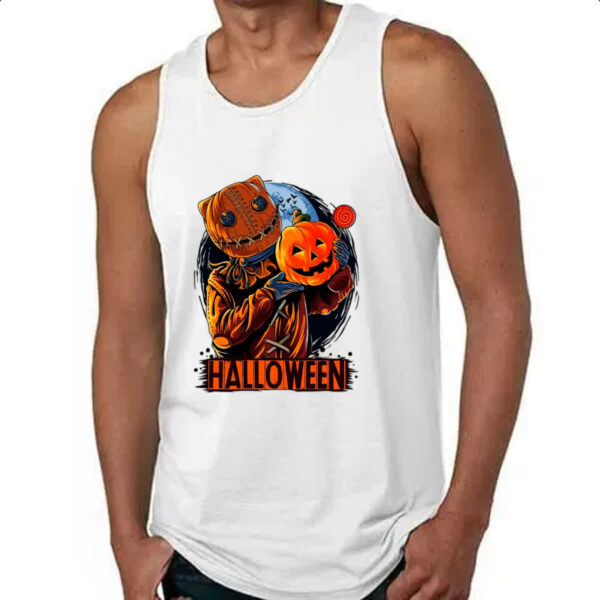 Camiseta Regata Halloween Espantalho doces ou travessuras - Imagem 4