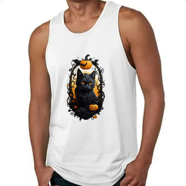 Camiseta Regata Halloween Gato Preto Espelho Macabro - Imagem 4