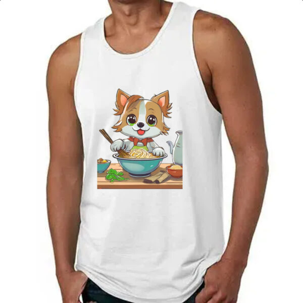 Camiseta Regata Cao feliz cozinhando lamem - Imagem 4