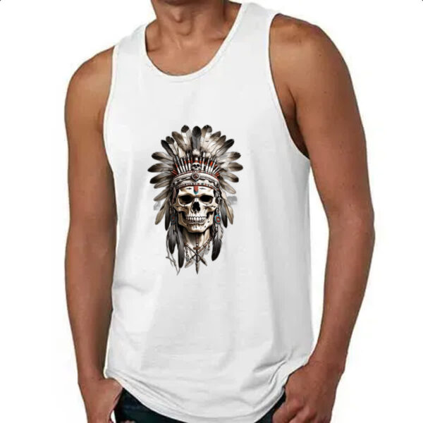 Camiseta Regata Caveira Indigena Cocar flechas cruzadas - Imagem 4