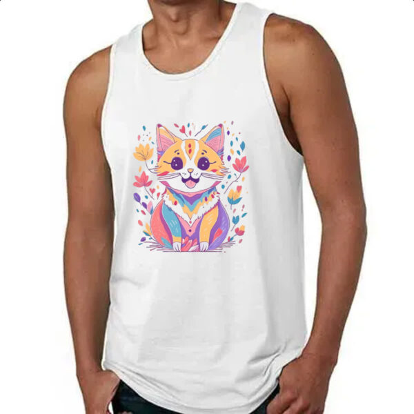 Camiseta Regata Desenho gato feliz - Imagem 4
