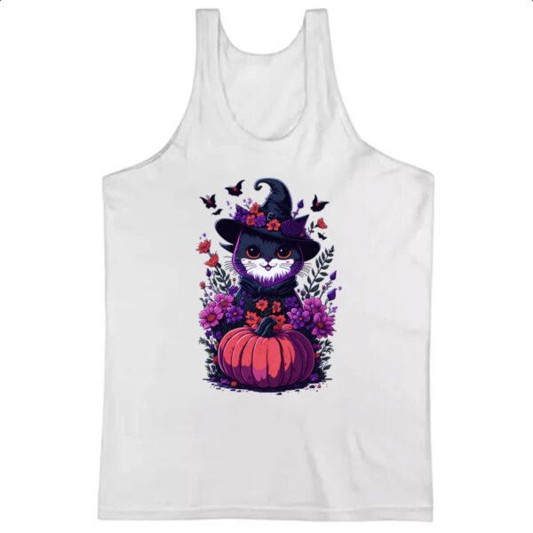 Camiseta Regata Gatinha Bruxa com abobora