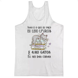 Camiseta Regata Leio livro amo gatos