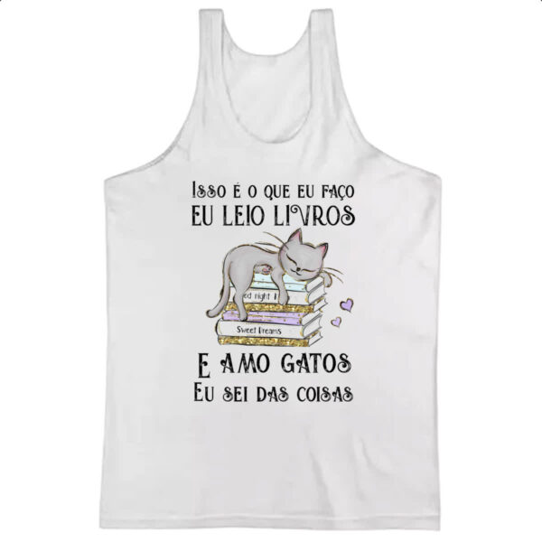 Camiseta Regata Leio livro amo gatos