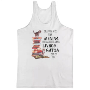 Camiseta Regata Menina livros e gatos