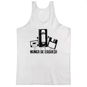 Camiseta Regata Nunca se esqueca K7 VHS e Disquete