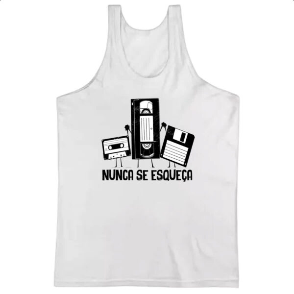 Camiseta Regata Nunca se esqueca K7 VHS e Disquete