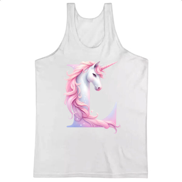 Camiseta Regata Unicornio Alfabeto Letra L