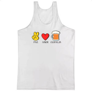 Camiseta Regata Paz Amor Cerveja
