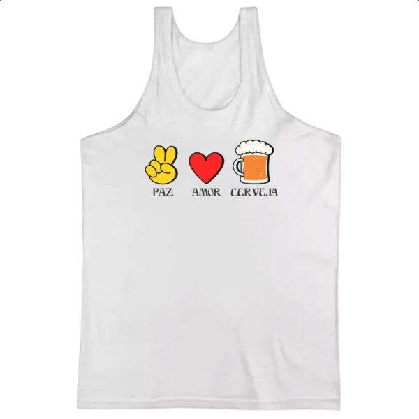 Camiseta Regata Paz Amor Cerveja
