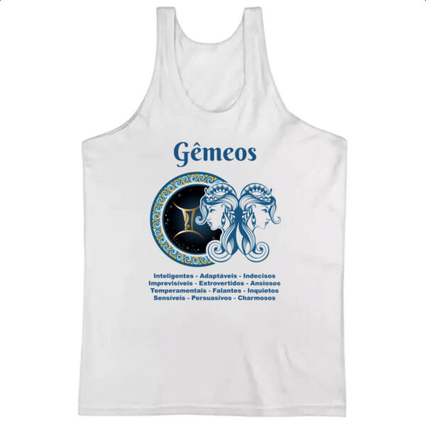 Camiseta Regata Signo de Gemeos adjetivos