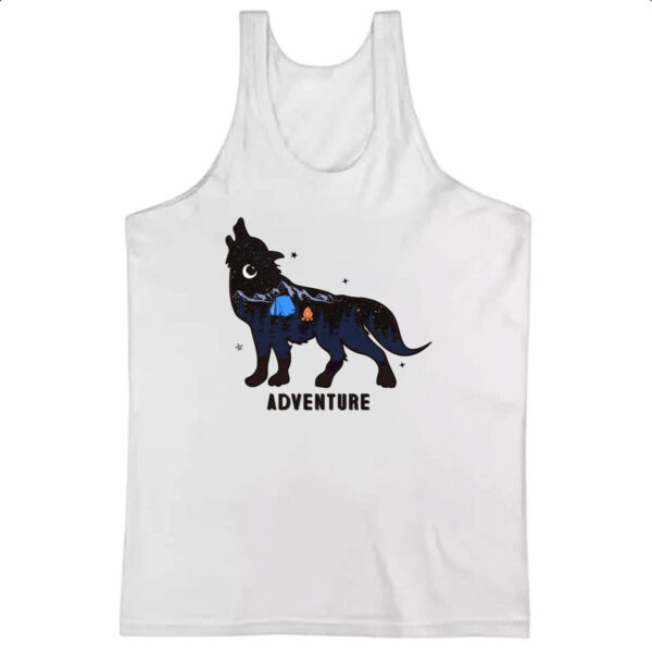 Camiseta Regata Aventura camping silhueta lobo