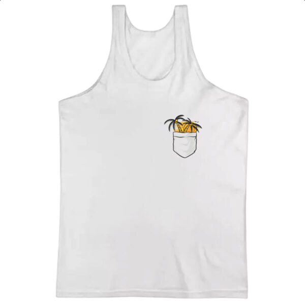 Camiseta Regata Bolso com coqueiro sunset