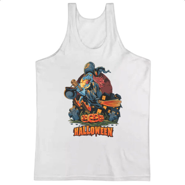 Camiseta Regata Halloween Bruxa voando vassoura