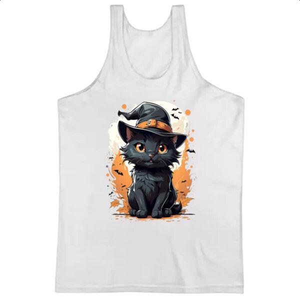 Camiseta Regata Halloween Cute Gato Preto Bruxo