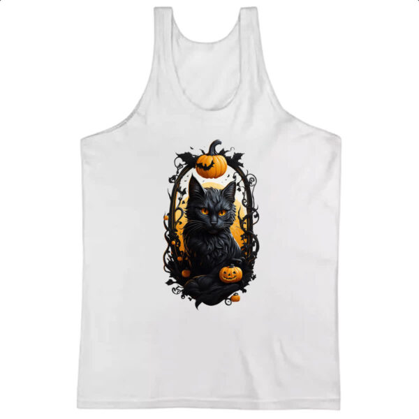 Camiseta Regata Halloween Gato Preto Espelho Macabro