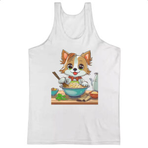 Camiseta Regata Cao feliz cozinhando lamem