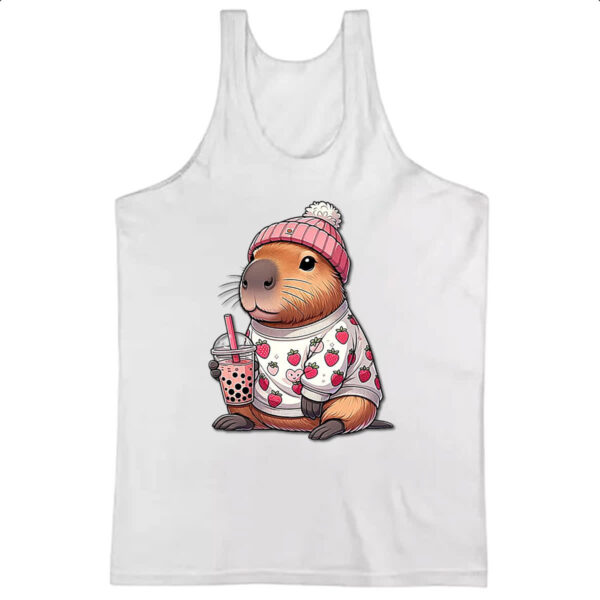 Camiseta Regata Capivara tomando milk shake