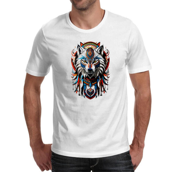 Camiseta Unissex Espirito lobo tribal americano - Imagem 2