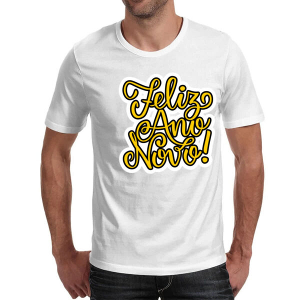 Camiseta Unissex Feliz ano novo escrita dourada - Imagem 2