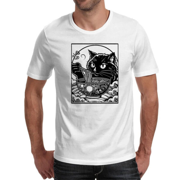 Camiseta Unissex Gato comendo lamen - Imagem 2