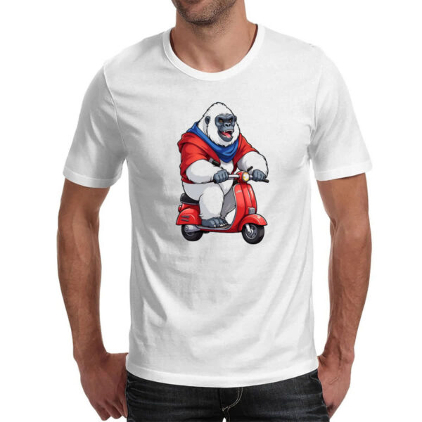 Camiseta Unissex Gorila albino na scooter - Imagem 2