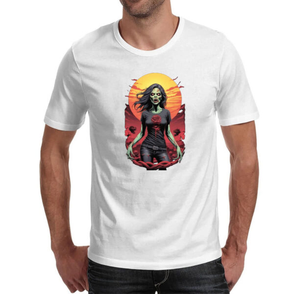 Camiseta Unissex Mulher Zumbi Sunset Art - Imagem 2