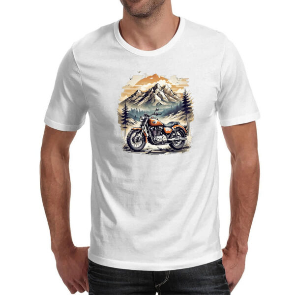 Camiseta Unissex Motocicleta vintage montanhas - Imagem 2