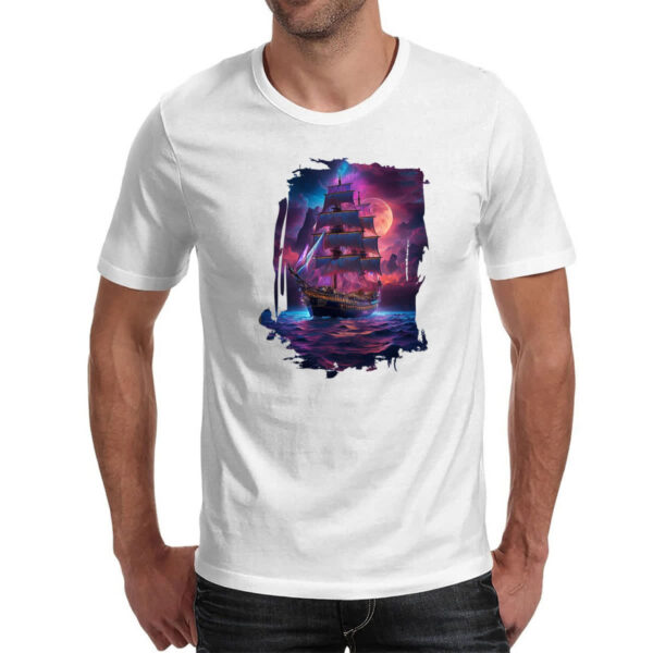Camiseta Unissex Navio pirata noite purpura - Imagem 2