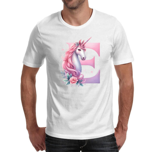 Camiseta Unissex Unicornio Alfabeto Letra E - Imagem 2