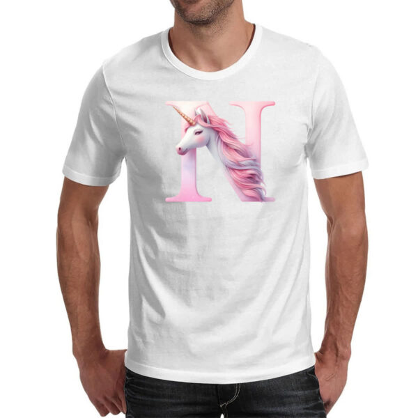 Camiseta Unissex Unicornio Alfabeto Letra N - Imagem 2