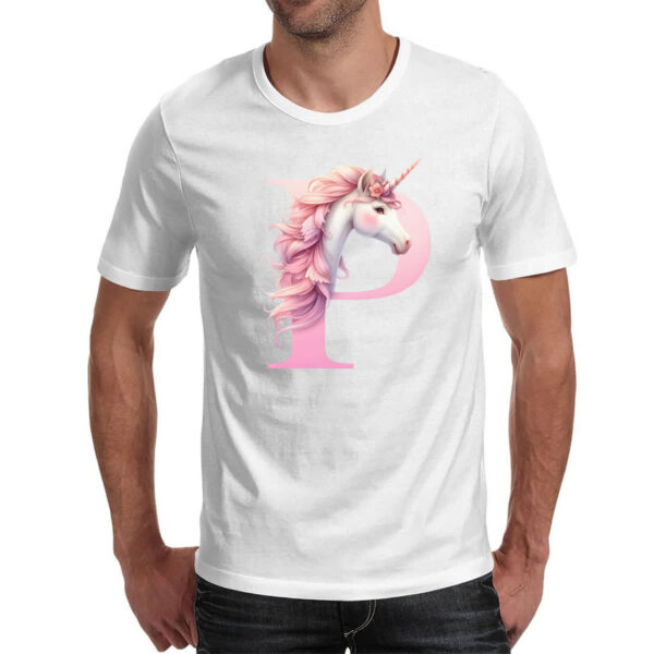 Camiseta Unissex Unicornio Alfabeto Letra P - Imagem 2