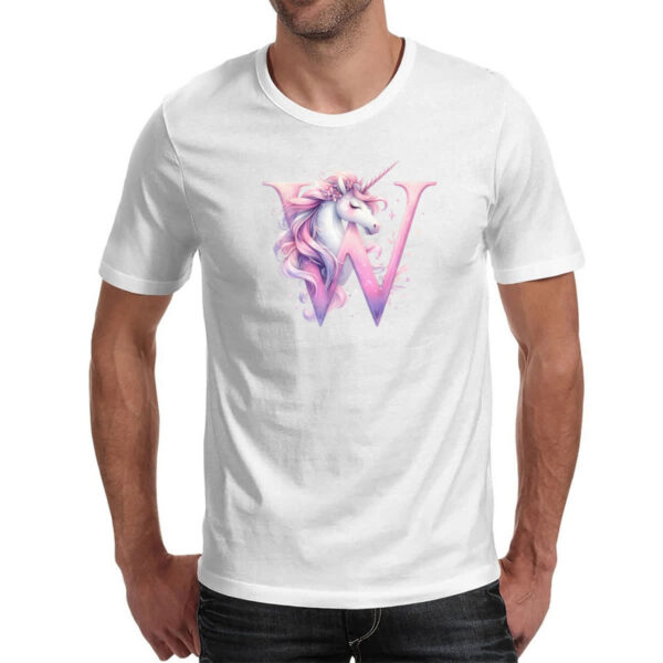 Camiseta Unissex Unicornio Alfabeto Letra W - Imagem 2