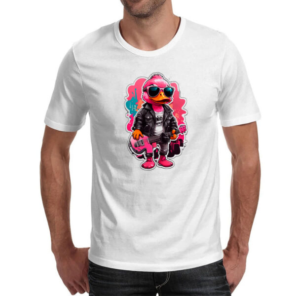 Camiseta Unissex Patinho Pink Guitarrista Rock - Imagem 2