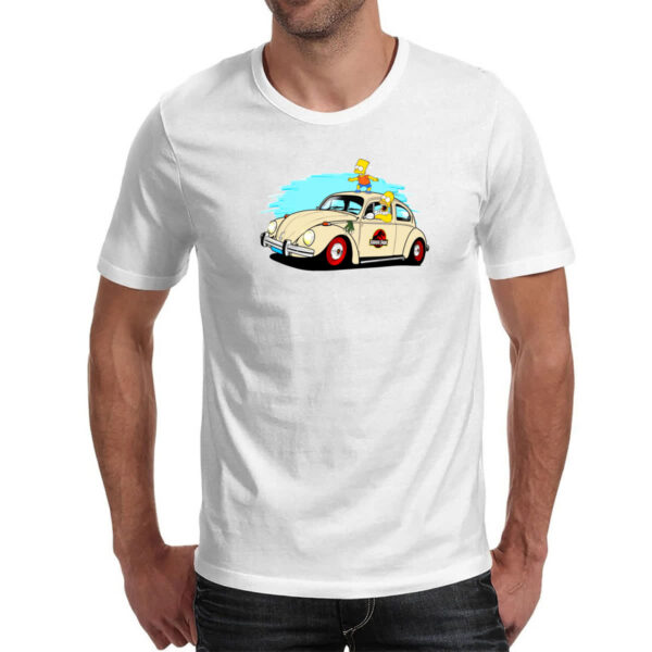 Camiseta Unissex Bart e Hommer no fusca do Jurassic Park - Imagem 2