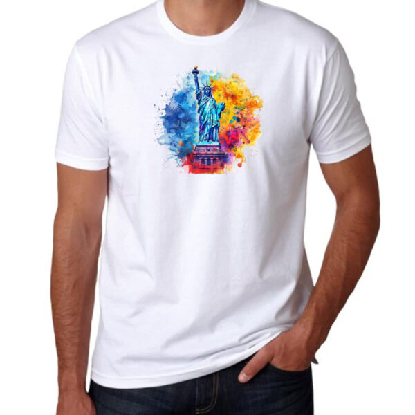 Camiseta Unissex Estatua liberdade watercolor - Imagem 3