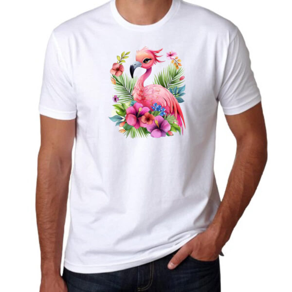 Camiseta Unissex Flamingo na flor - Imagem 3