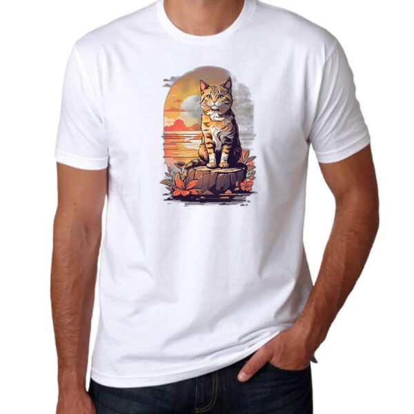 Camiseta Unissex Gato amarelo final de tarde - Imagem 3