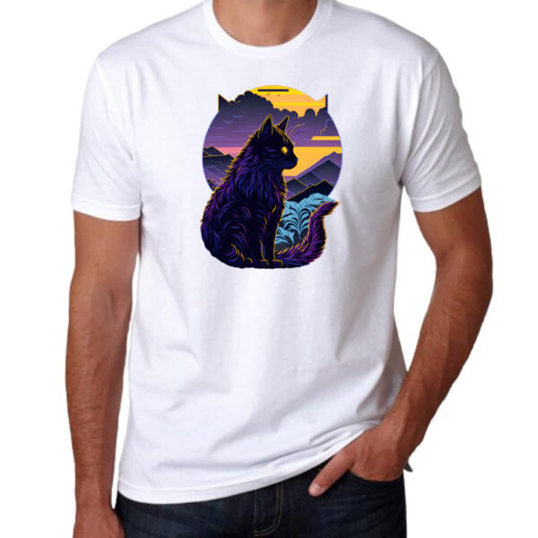 Camiseta Unissex Gato silhoueta sunset - Imagem 3