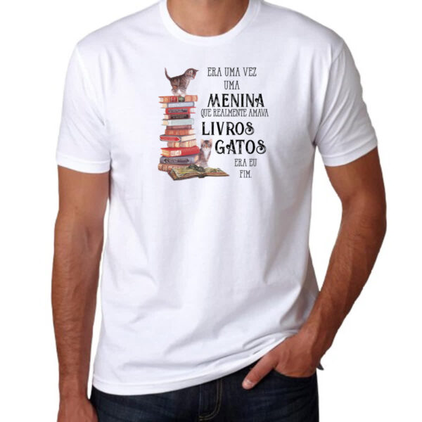 Camiseta Unissex Menina livros e gatos - Imagem 3
