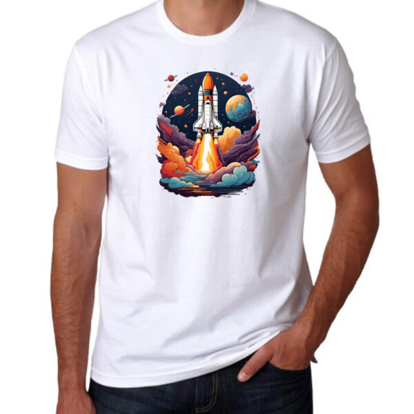 Camiseta Unissex Nave Espacial em lancamento - Imagem 3