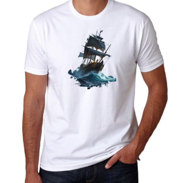 Camiseta Unissex Navio em mar aberto - Imagem 3