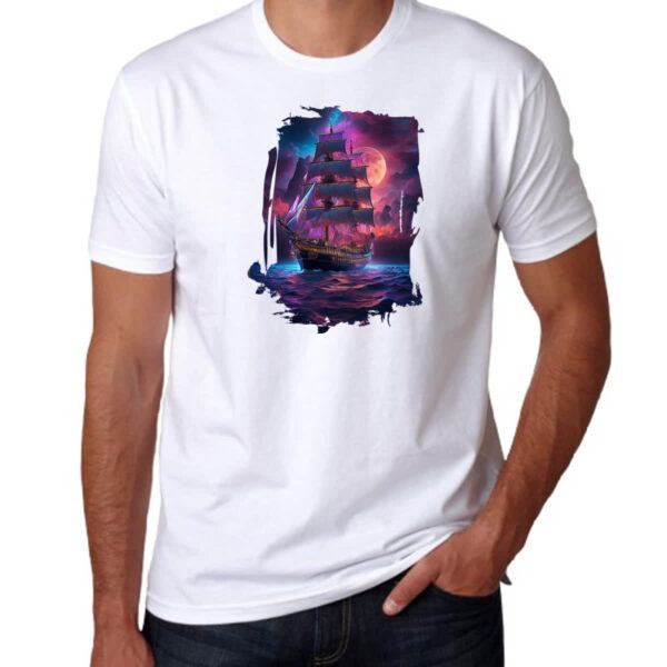Camiseta Unissex Navio pirata noite purpura - Imagem 3