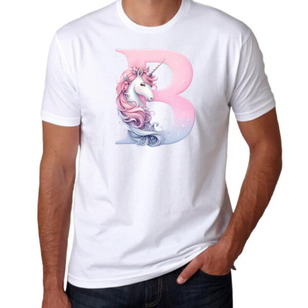 Camiseta Unissex Unicornio Alfabeto Letra B - Imagem 3