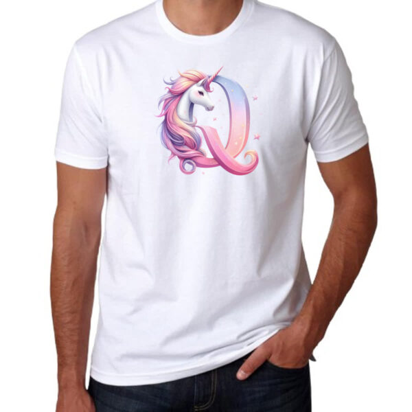 Camiseta Unissex Unicornio Alfabeto Letra Q - Imagem 3