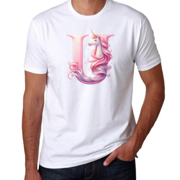 Camiseta Unissex Unicornio Alfabeto Letra U - Imagem 3